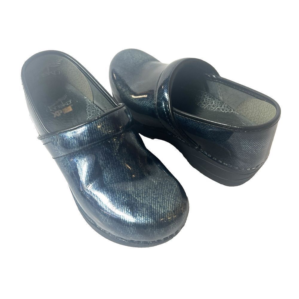 Dansko XP 2.0 Glossy Blue Leather Clogs Womens EU 36 US 5.5-6 Slip On Work Shoes
